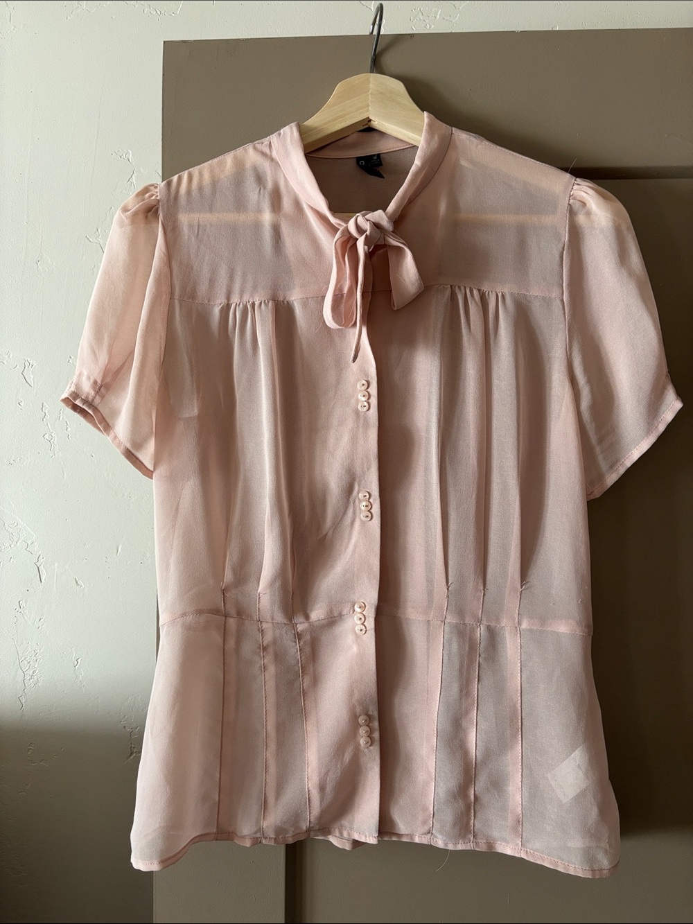 Vintage Sheer Pink Bow-Tie Blouse